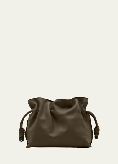 Shop Loewe Flamenco Mini Clutch Bag In Napa Leather With Blind Embossed Anagram In Dark Khaki Green
