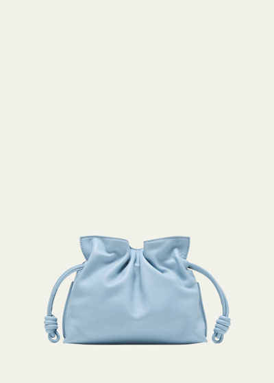 Shop Loewe Flamenco Mini Clutch Bag In Napa Leather With Blind Embossed Anagram In Dusty Blue