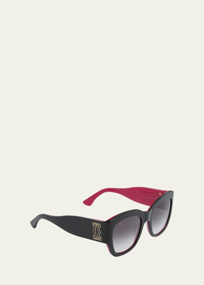 Shop Cartier Oversized Acetate Cat-eye Sunglasses In Bilayer Black And
