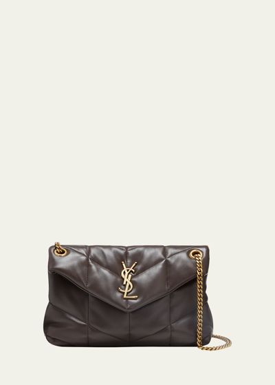 Shop Saint Laurent Lou Puffer Small Ysl Shoulder Bag In Quilted Leather In Dark Ganache
