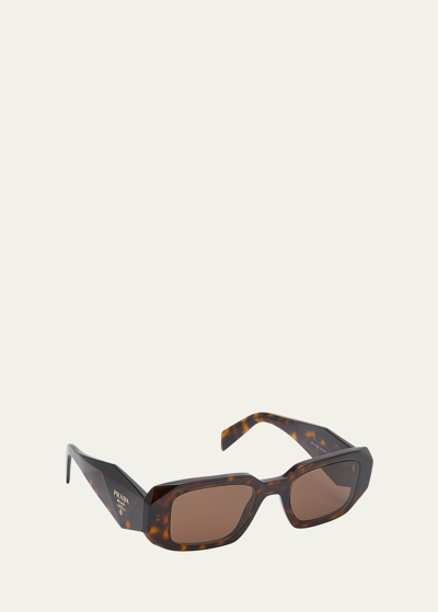 Shop Prada Men's Rectangle Acetate Logo Sunglasses In Drk Trt