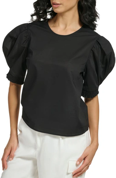 Shop Dkny Puff Sleeve Voile Blouse In Black