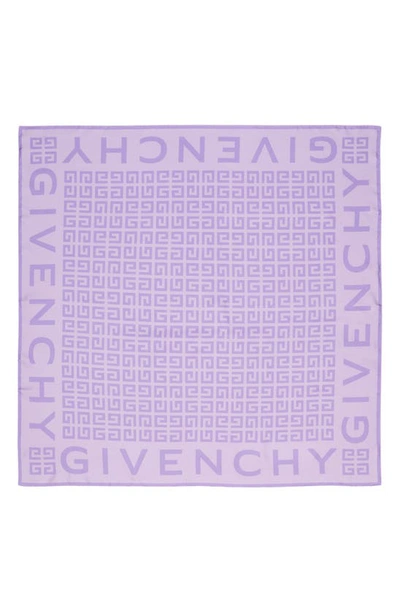 Shop Givenchy 4g Monogram Silk Square Scarf In Lavender/ Purple