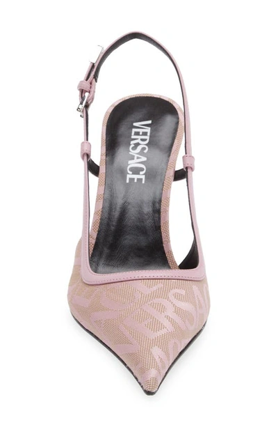 Shop Versace Logo Pointed Toe Slingback Pump In Beige/ Pink