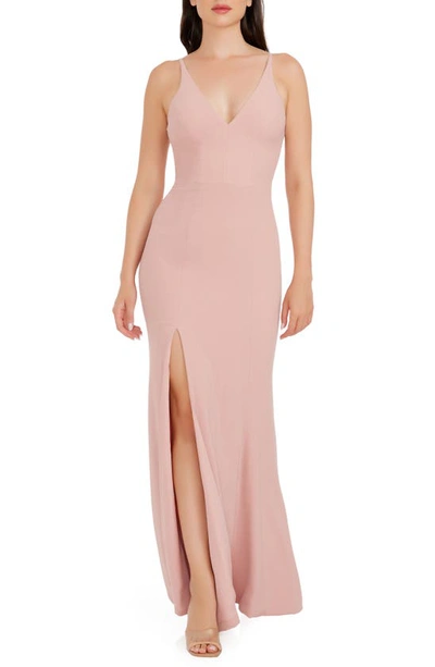 Dress The Population Iris Slit Crepe Gown In Blush