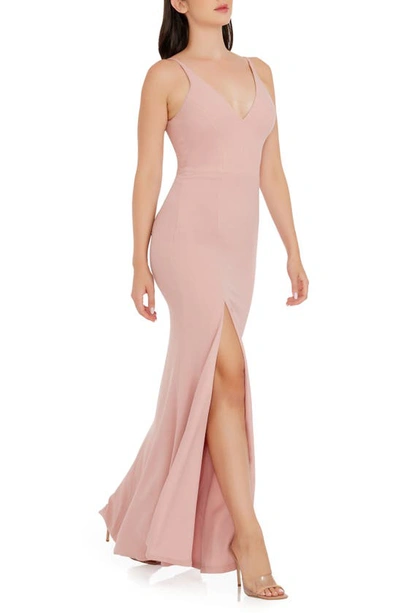Dress The Population Iris Slit Crepe Gown In Blush