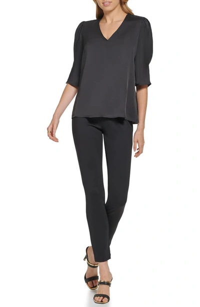 Shop Dkny Puff Sleeve Blouse In Black