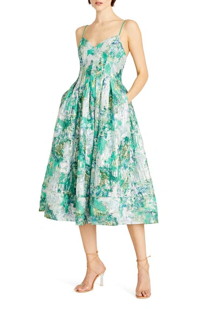 Shop ml Monique Lhuillier Sage Floral Jacquard A-line Dress In Green Lakes