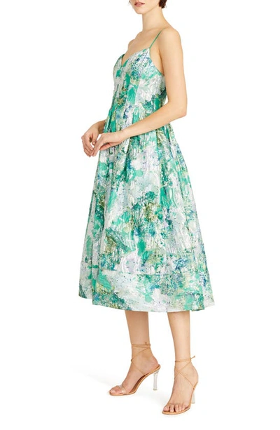 Shop ml Monique Lhuillier Sage Floral Jacquard A-line Dress In Green Lakes
