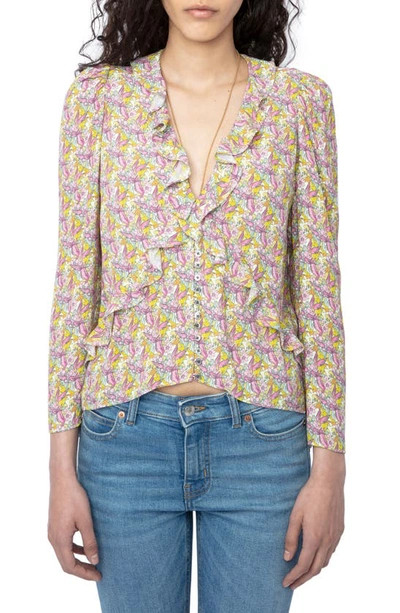 Shop Zadig & Voltaire Tresse Liberty Wings Ruffle Button Front Blouse In Sun