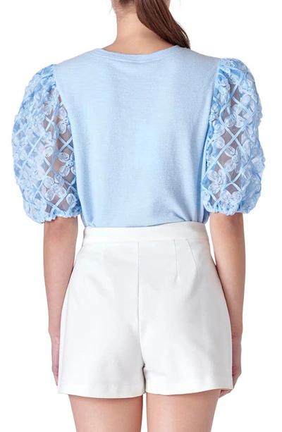 English Factory Mixed Media Blouse In Powder Blue