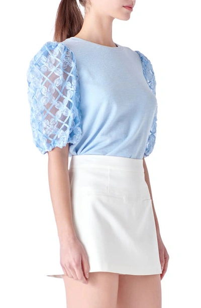 English Factory Mixed Media Blouse In Powder Blue