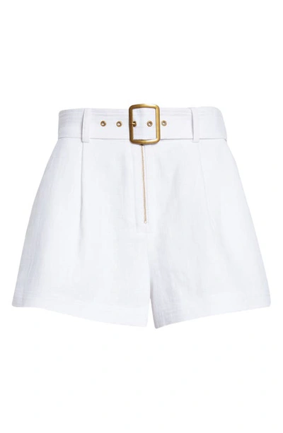Shop Ramy Brook Gleirys Belted Shorts In White Slub Linen