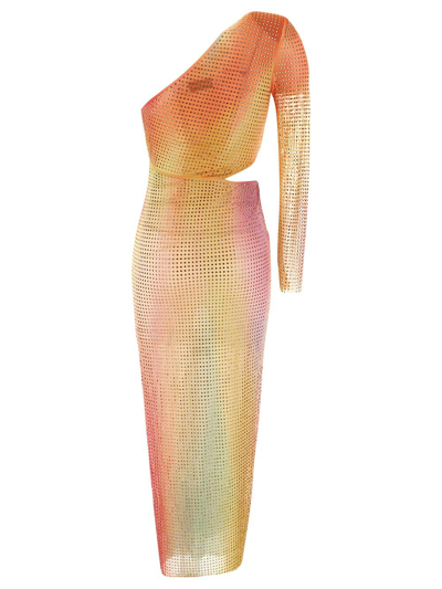 Shop Self-portrait One-shoulder Midi Dress In Multicolor