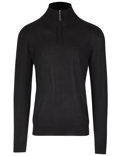 Shop Fedeli Black Half-zip Favonio Pullover In Dark Grey Silk And Cashmere In Nero