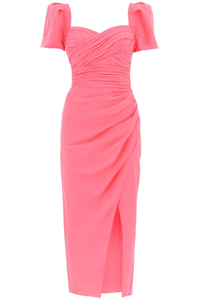 Shop Self-portrait Iris Short-sleeved Midi Dress In Pink (fuchsia)