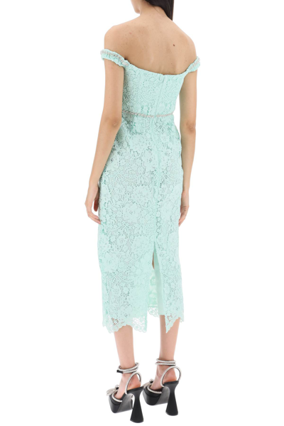 Shop Self-portrait Midi Dress In Floral Lace With Crystals In Green (green)