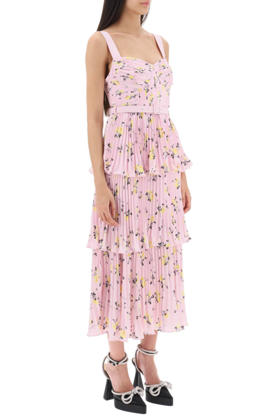 Shop Self-portrait Midi Tiered Dress With Floral Pattern In Pink (pink)