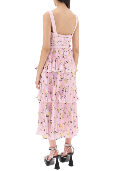 Shop Self-portrait Midi Tiered Dress With Floral Pattern In Pink (pink)