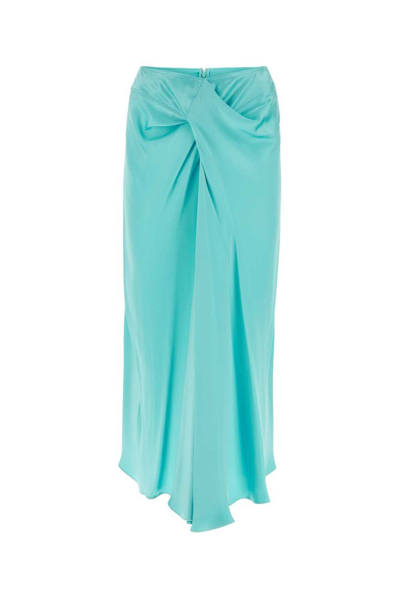 Shop Stella Mccartney High Rise Ruffled Midi Skirt In Blue
