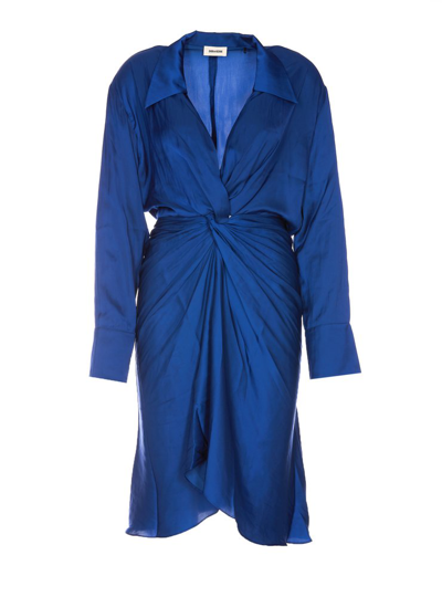 Shop Zadig & Voltaire Twisted Ruched Satin Midi Dress In Blue