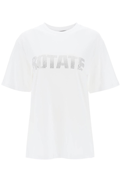 Shop Rotate Birger Christensen Crew-neck T-shirt With Crystal Logo In Bright White (white)