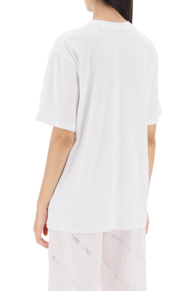 Shop Rotate Birger Christensen Crew-neck T-shirt With Crystal Logo In Bright White (white)