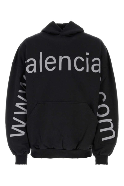 Shop Balenciaga Logo Printed Oversized Hoodie In Black