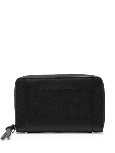 Shop Longchamp 3d Logo-debossed Leather Wallet In Black