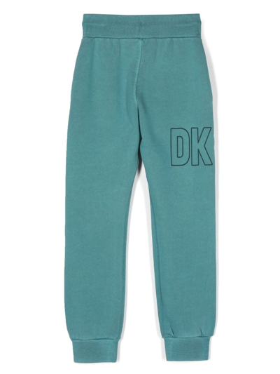 Shop Dkny Logo-print Cotton Track Pants In Blue
