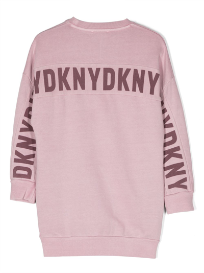 Shop Dkny Logo-print Cotton Dress In Purple