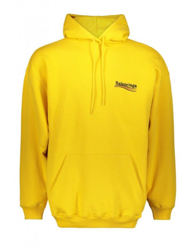 Shop Balenciaga Logo Printed Hoodie In Yellow