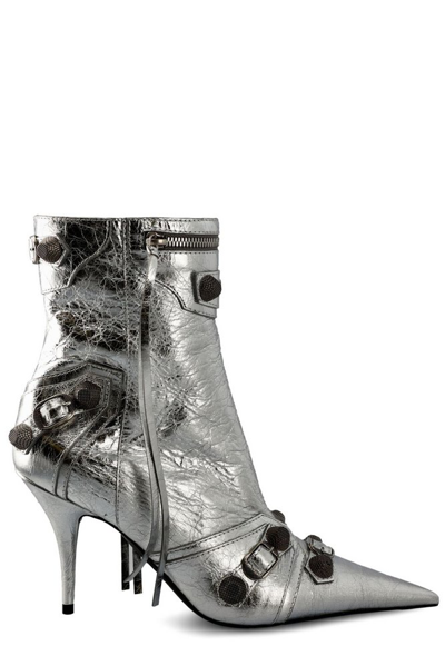 Shop Balenciaga Cagole Ankle Boots In Silver
