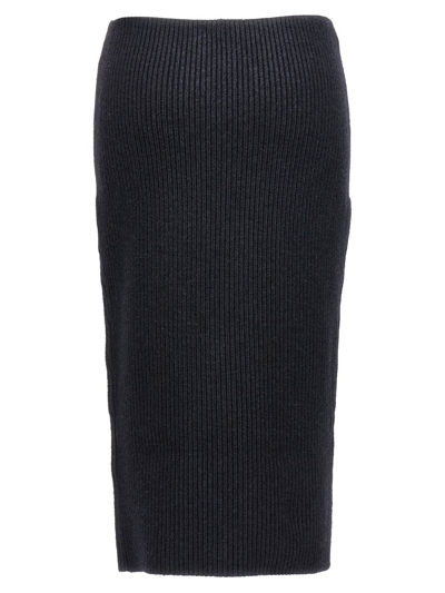 Tom Ford Panelled Leather And Cotton-blend Jersey Midi Skirt In Black