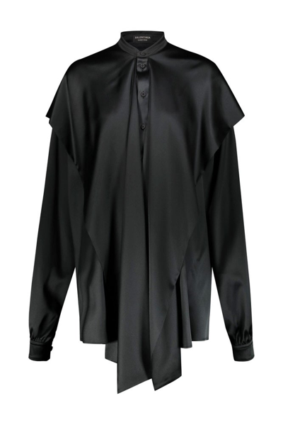 Shop Balenciaga Buttoned Hooded Blouse In Black
