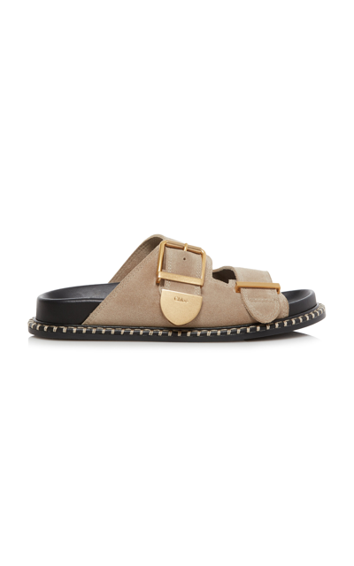 Shop Chloé Rebecca Suede Slide Sandals In Neutral