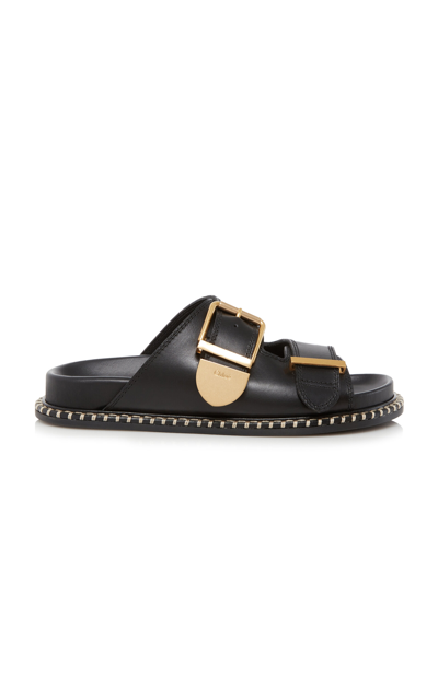 Shop Chloé Rebecca Leather Slide Sandals In Black