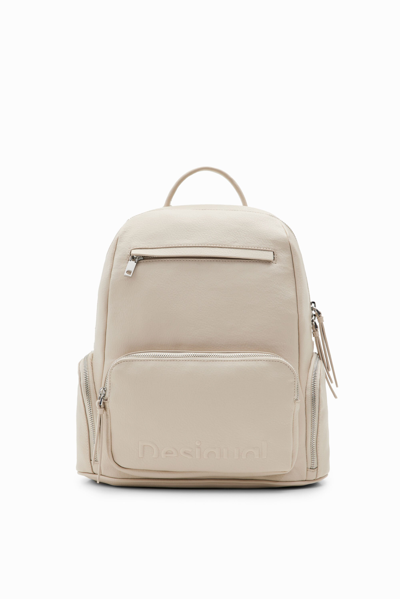 Shop Desigual Midsize Half-logo Backpack In White