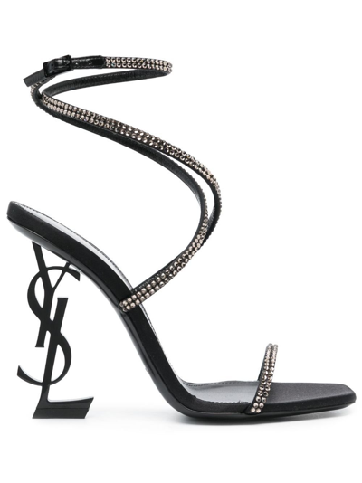 Shop Saint Laurent Opym 120 Satin Sandals - Women's - Silk In Black