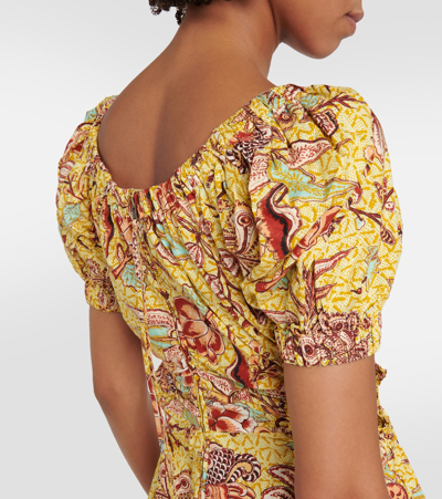 Ulla Johnson Golda Floral Cotton Puff-sleeve Midi Dress In Yellow