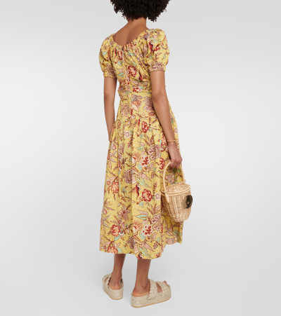 Shop Ulla Johnson Golda Printed Cotton Midi Dress In Yellow