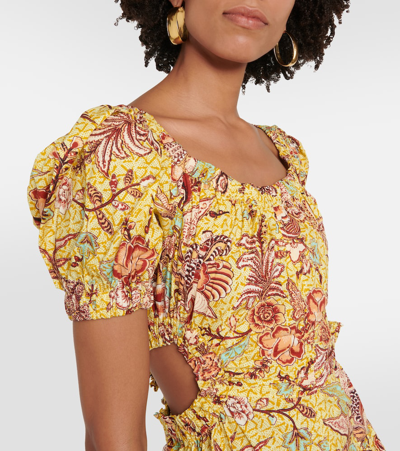 Ulla Johnson Golda Floral Cotton Puff-sleeve Midi Dress In Yellow