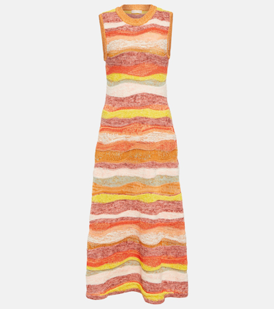 Shop Ulla Johnson Gaia Knitted Striped Maxi Dress In Orange
