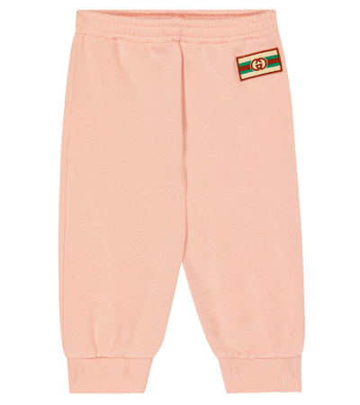 Shop Gucci Baby Embroidered Cotton Sweatpants In Pink
