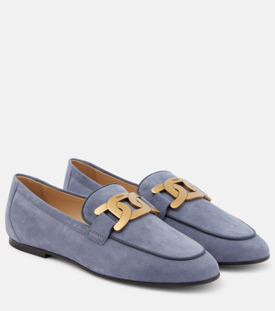 Shop Tod's Kate Suede Loafers In Grey