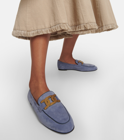 Shop Tod's Kate Suede Loafers In Grey