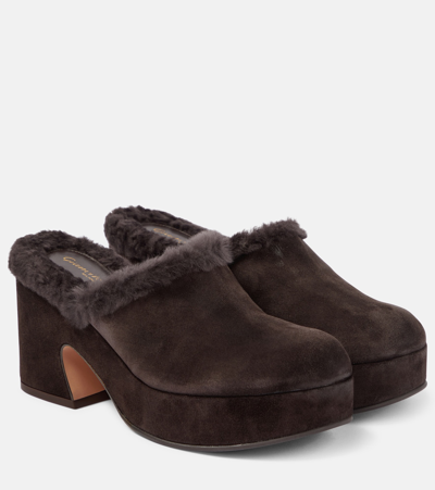 Gianvito Rossi 85mm Fur-lining Suede Mules In Brown