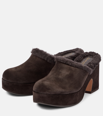 Gianvito Rossi 85mm Fur-lining Suede Mules In Brown