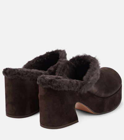 Gianvito Rossi 85mm Fur-lining Suede Mules In Brown
