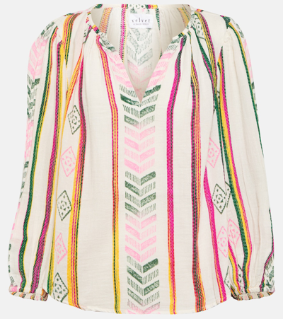 Shop Velvet Beth Jacquard Cotton Top In Multicoloured